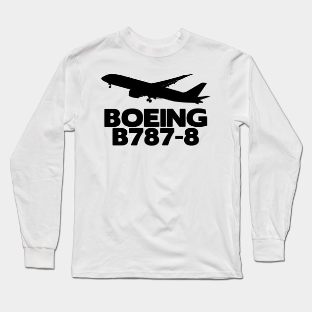 Boeing B787-8 Silhouette Print (Black) Long Sleeve T-Shirt by TheArtofFlying